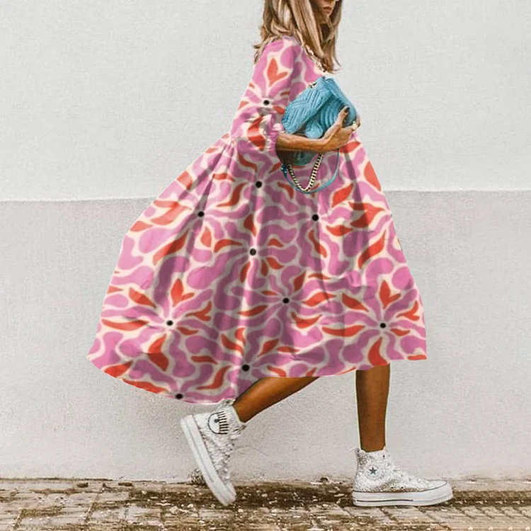 Vacation Watercolor Floral Print Midi Dress