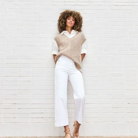 Stretch Twill Cropped Wide Leg Pants