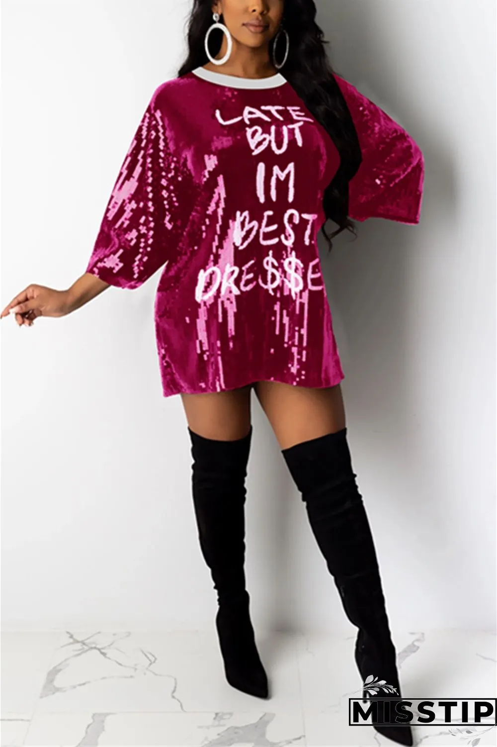 Blue Casual Sexy Letter Offset Hip Dress