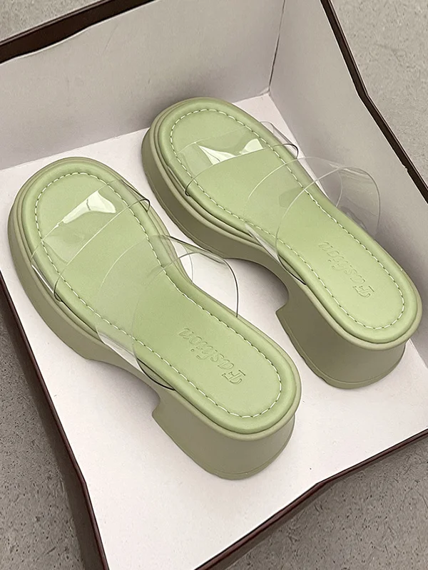 Transparent Split-Joint Round-Toe Open Toe Slippers Pumps Sandals