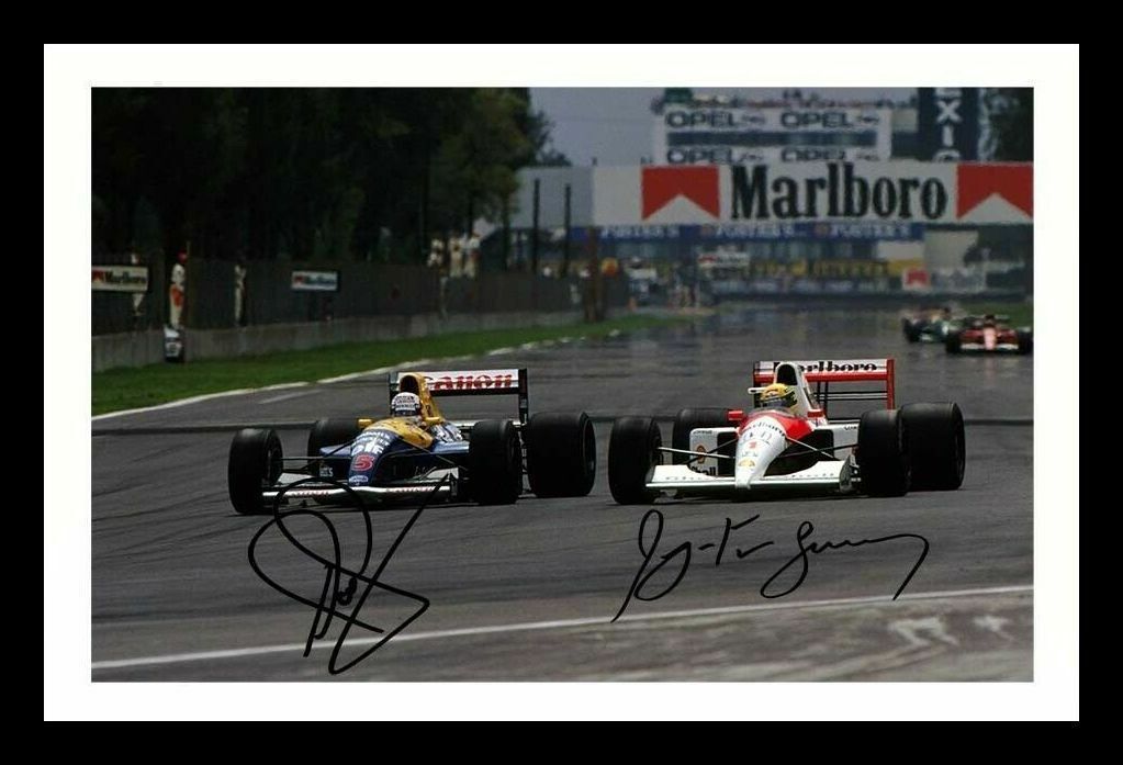 Nigel Mansell & Ayrton Senna Autograph Signed & Framed Photo Poster painting