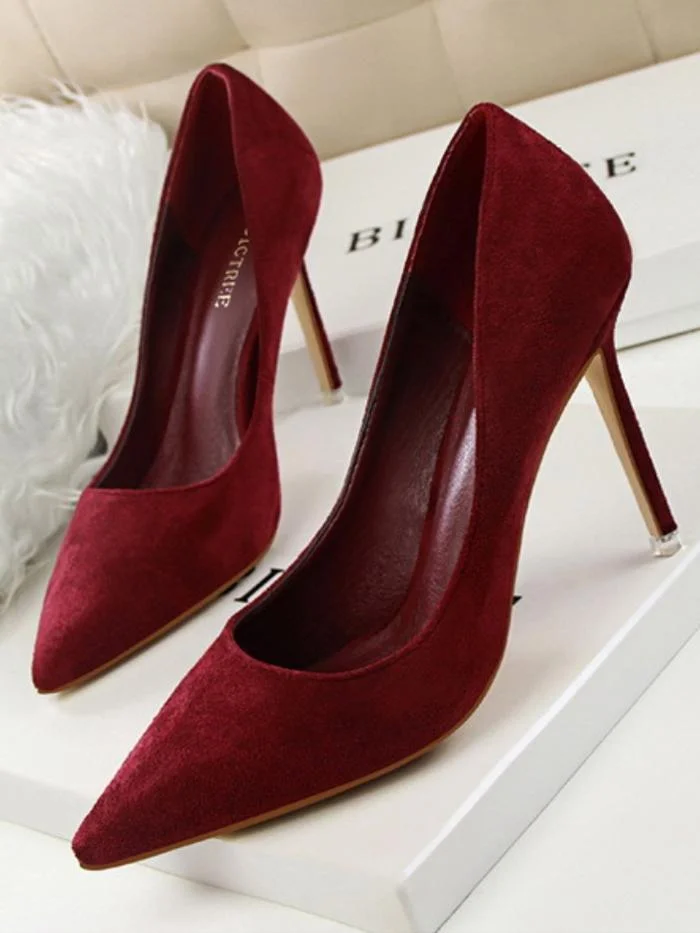 Fashion simple stiletto high-heeled shallow pointy suede sexy shoes
