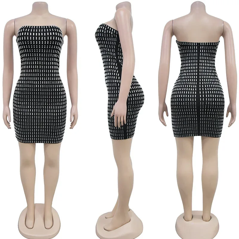 Women's Glitter Crystal Rhinestones Sequins Party Strapless Backless Dress Gown