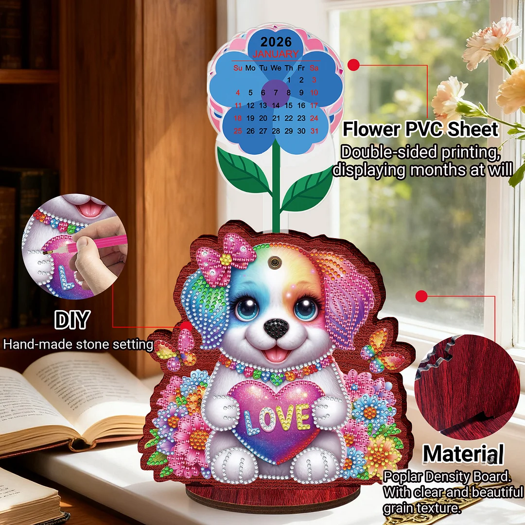 2026 Calendar DIY Diamond Painting Kit Wooden Diamond Painting Calendar