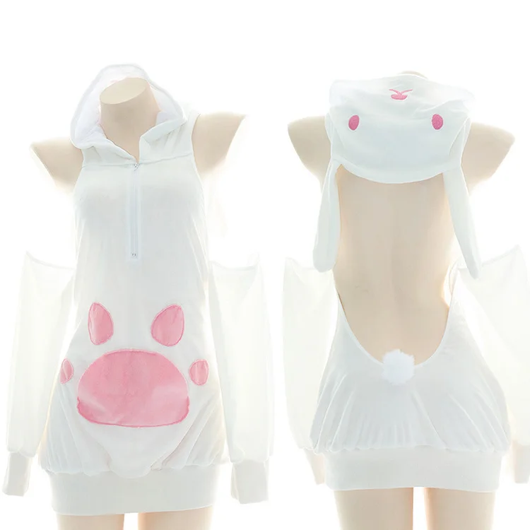 Cat Paw Bunny Ears Halter Lingerie Dress - Modakawa Modakawa