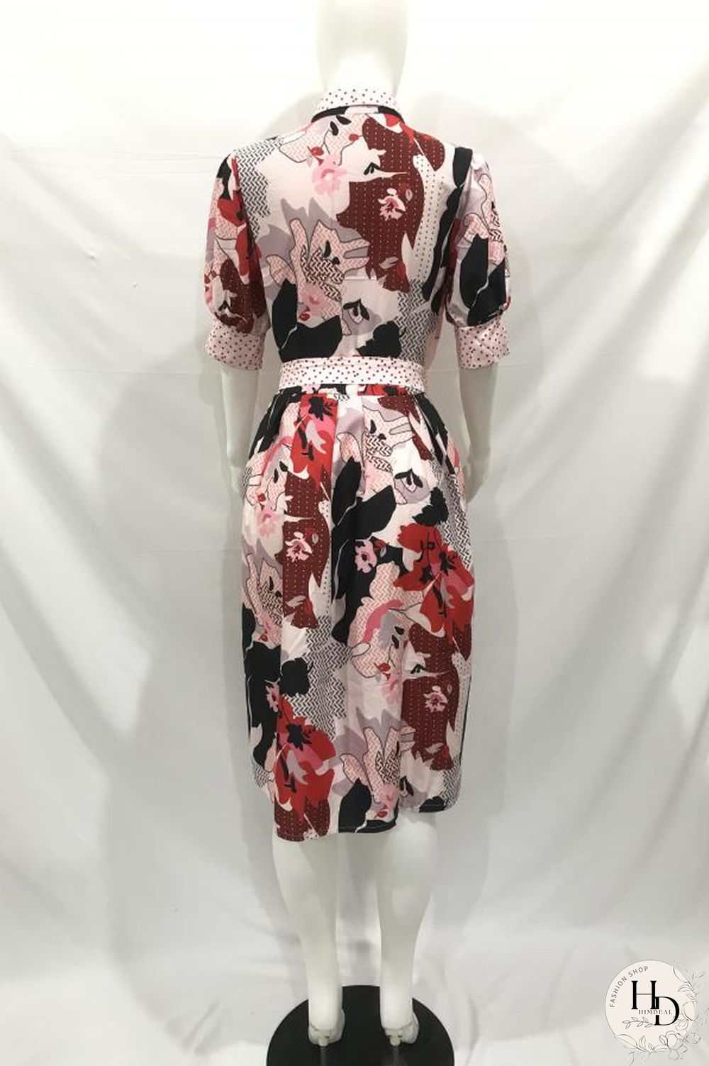 Navy Blue Polyester Fashion Sexy Cap Sleeve Half Sleeves Turndown Collar Step Skirt Mid-Calf fastener Bowknot