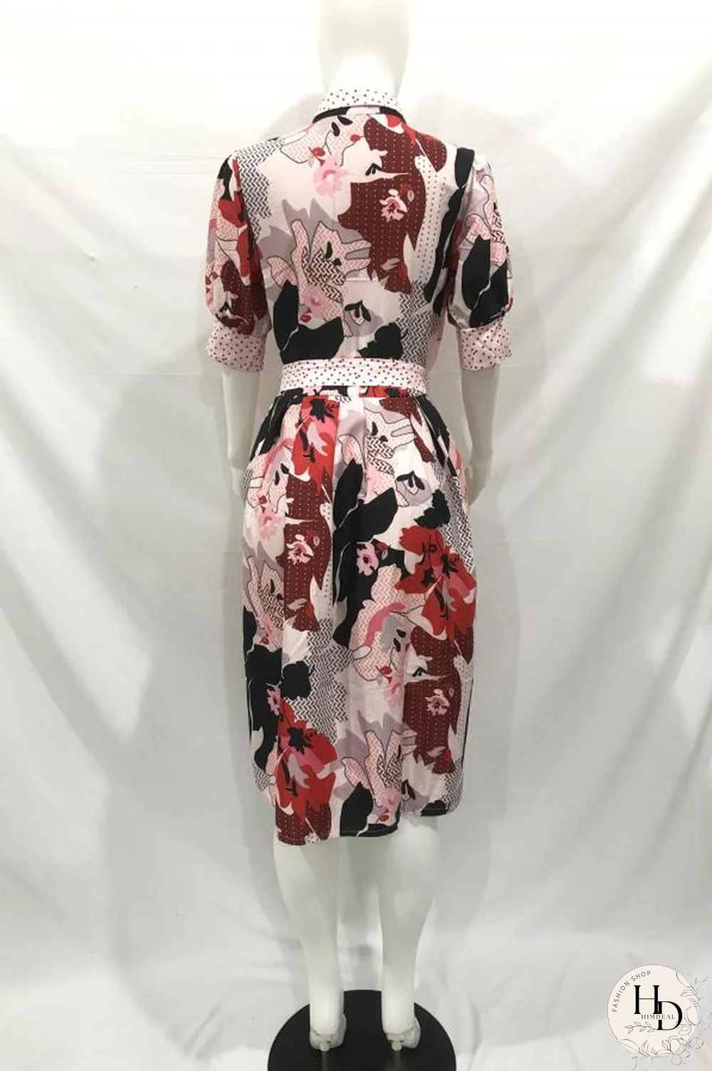 Navy Blue Polyester Fashion Sexy Cap Sleeve Half Sleeves Turndown Collar Step Skirt Mid-Calf fastener Bowknot