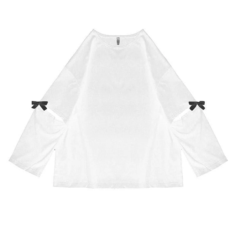 White/Black Casual Removable Sleeve Bow Tie Oversize Sweatshirt SP16076