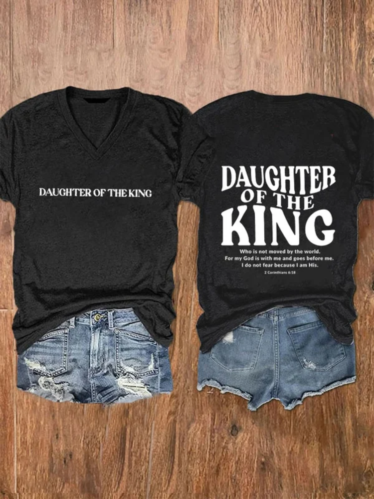 Comstylish Women's Daughter Of The King Print V Neck T-Shirt