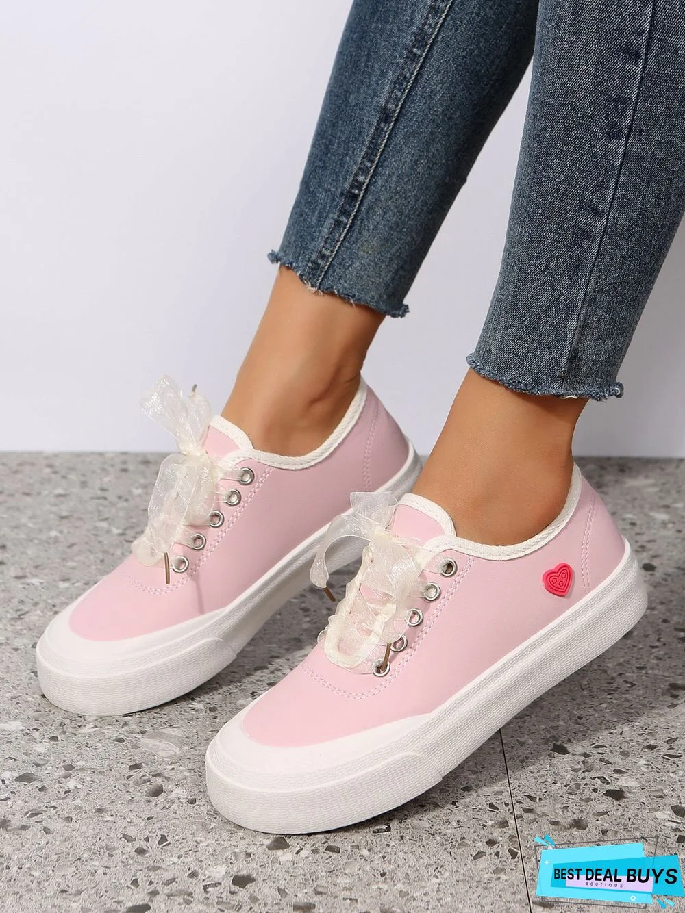 Women's Plain Lace-Up Casual Sneakers