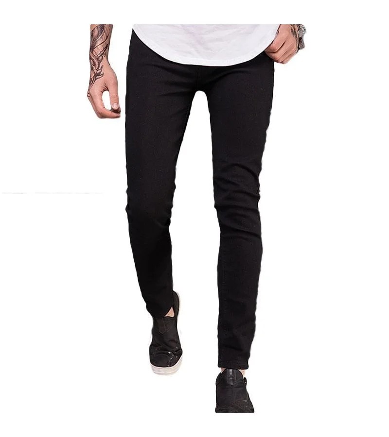 Men Black Solid Color Stretchy Skinny Jeans