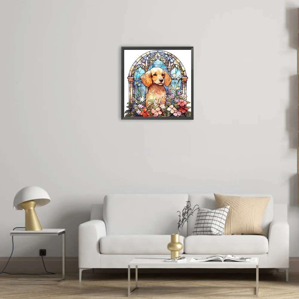 Diamond Painting - Full Round Drill - Stained Glass Dog(Canvas|30*30cm)