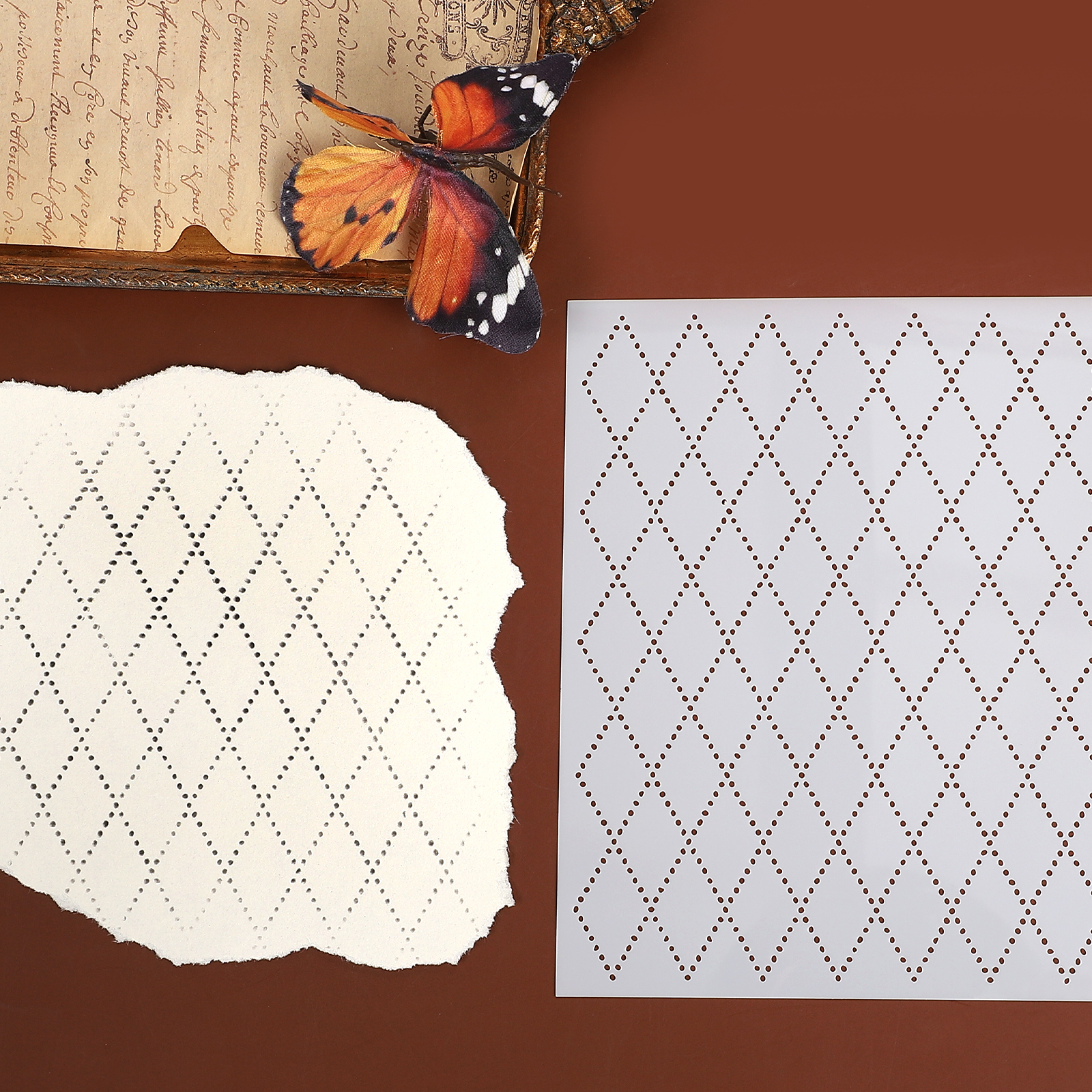 할로우 패턴 스텐실 - 빈티지 할로우 다이아몬드 그리드