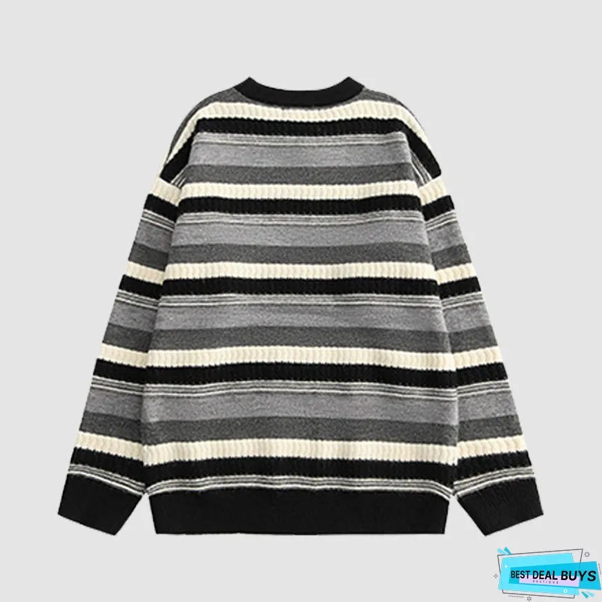Contrast Color Striped Vintage Sweater
