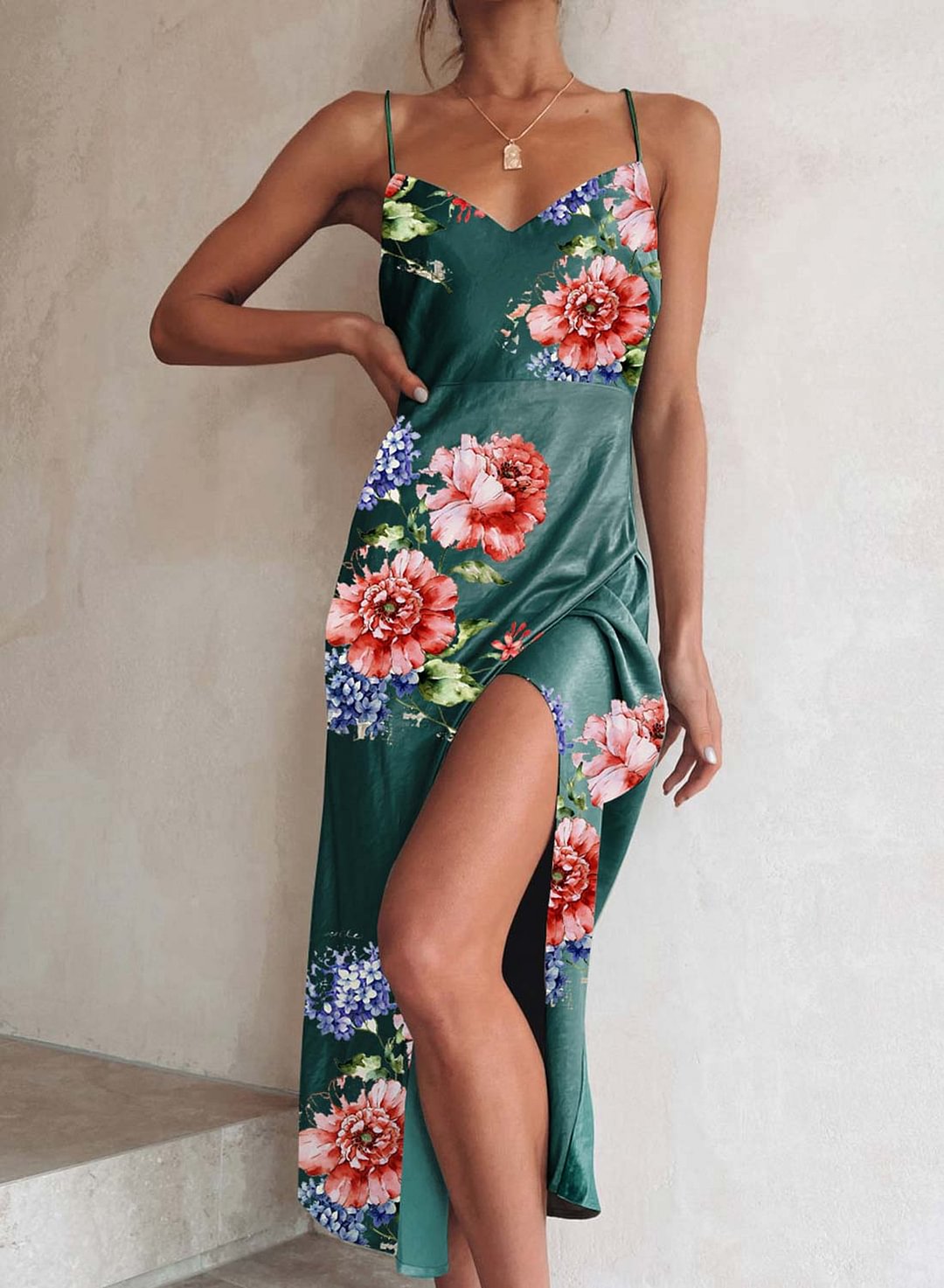 Women's Dresses Floral Print Split Tied Back Midi Dress