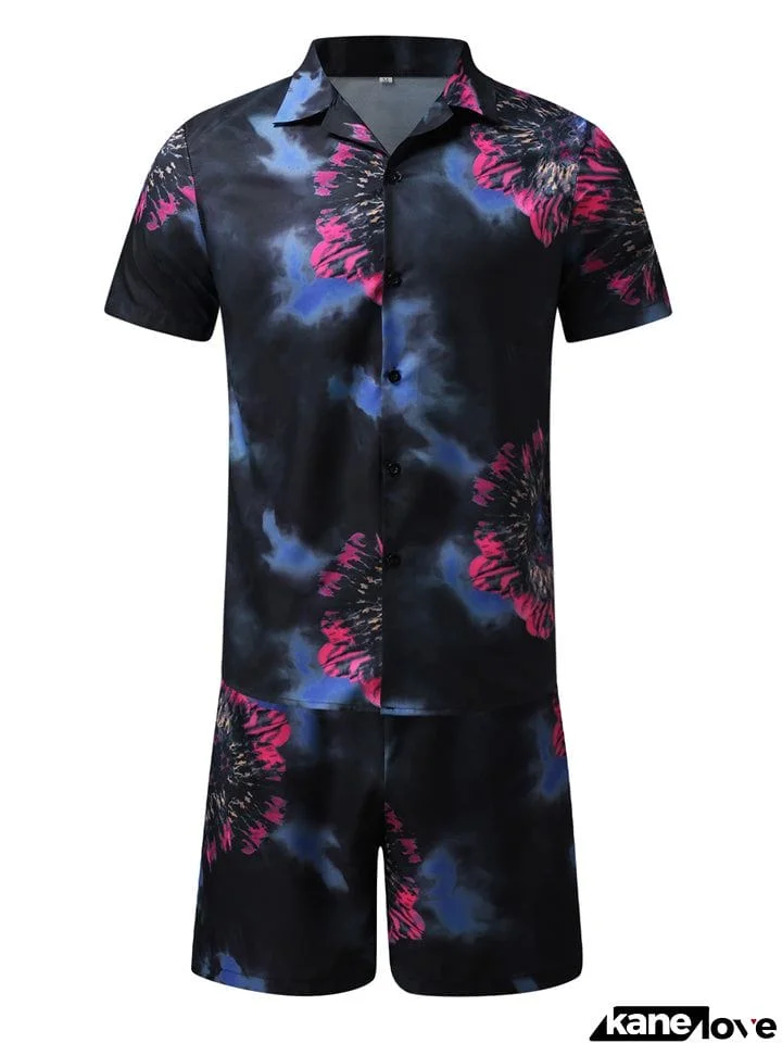 Printed Loose Lapel Short Sleeve Shirts Outfits