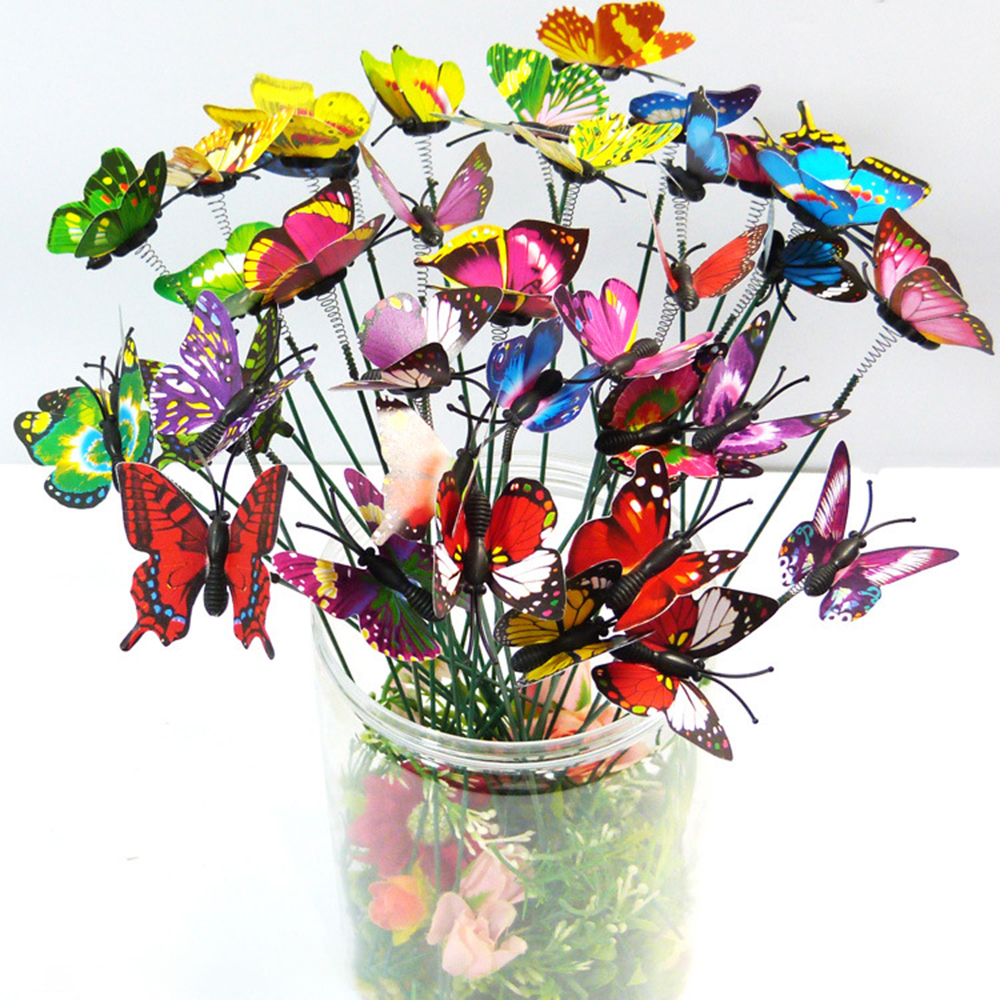 Tegooe 50PCS Colorful Simulation Butterfly Stakes - Outdoor Garden Plant Decoration