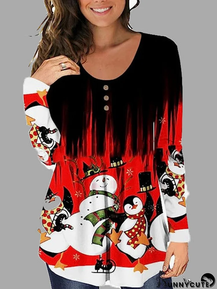 Women's Halloween Printed U-neck Long Sleeve Top