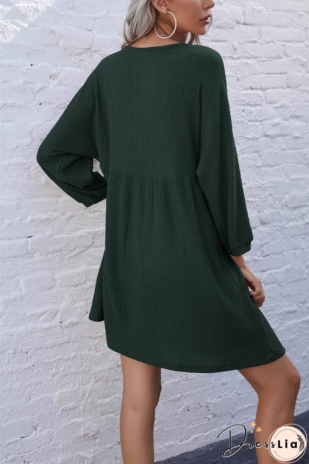 V-Neck Buttoned Loose Knit Hem Mini Dresses
