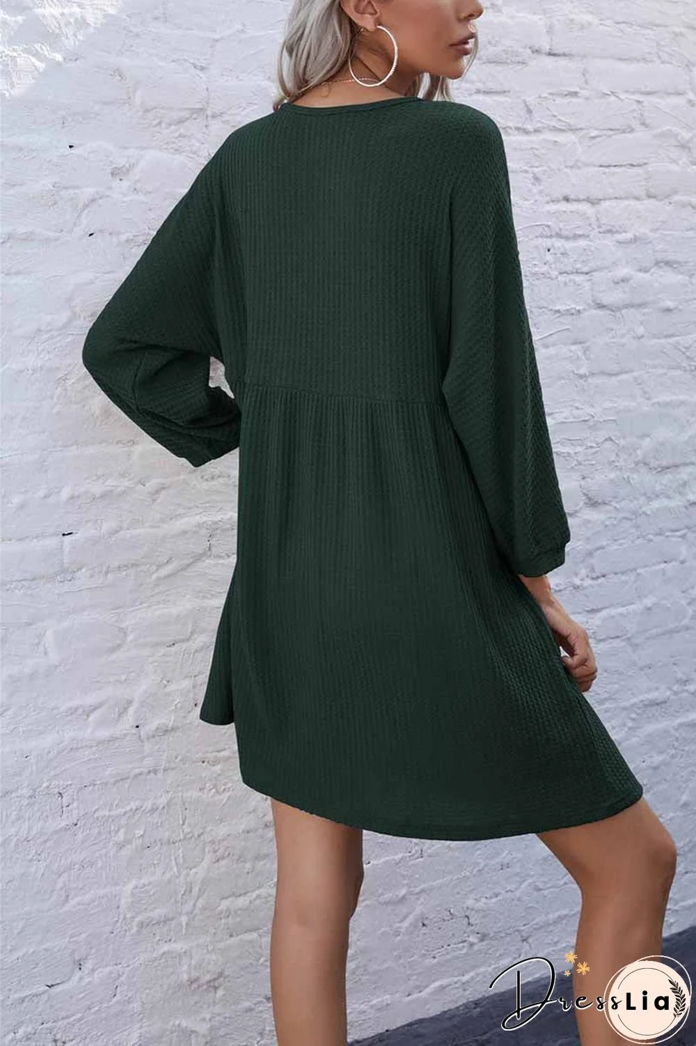 V-Neck Buttoned Loose Knit Hem Mini Dresses