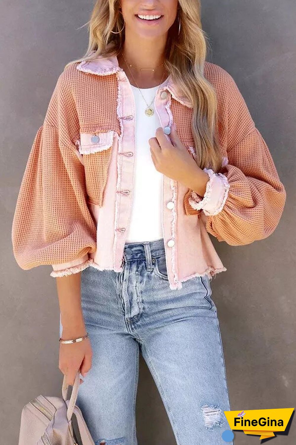 Waffle Knit Frayed Shacket