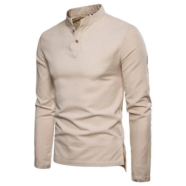 Men Shirt Solid Slim Fit Stand Collar Long Sleeve Shirt Men Casual Cotton Linen Shirts Men Modis Clothes