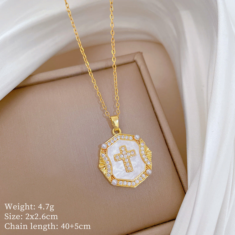 Copper Micro-Inlaid Cross Fashionable And Gorgeous Full Diamond Necklace For Women All-Match Clavicle Chain Titanium Steel