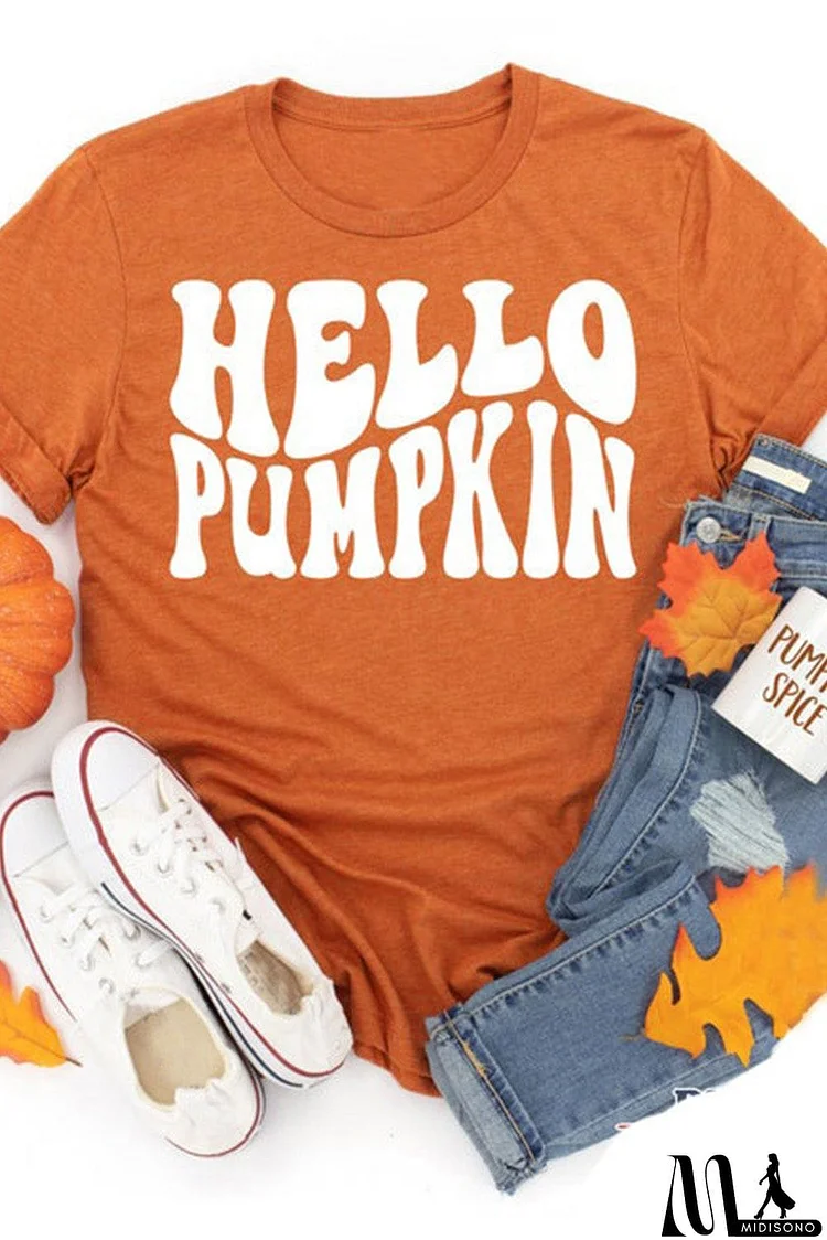 HELLO PUMPKIN Letter Print T Shirt