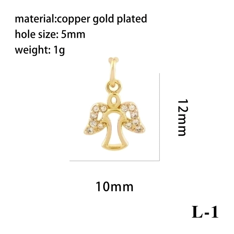 Ig Style Minimalist Angel Dolphin Crown Copper Plating Inlay Zircon 18k Gold Plated Charms