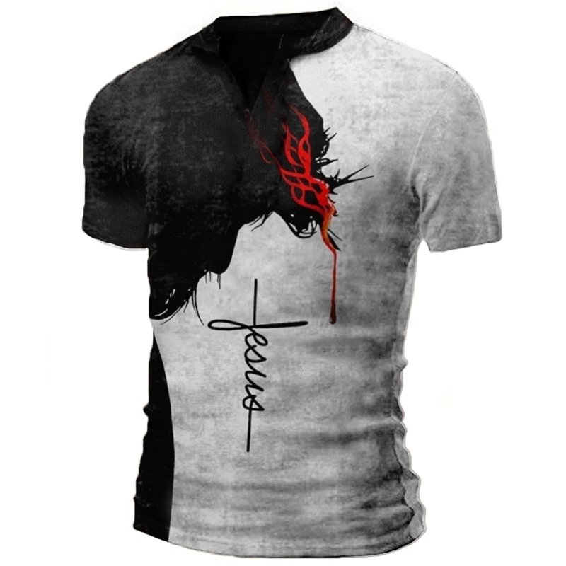 Mens Retro Distressed Shirt Faith Stitching Printing Shirt-Compassnice®