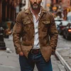 Men's Vintage Heavy Washed Lapel Single Breasted Multi-Pocket Work Jacket