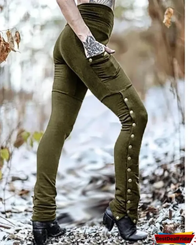 women s rvet split slim stretch pocket leggings pants p98144