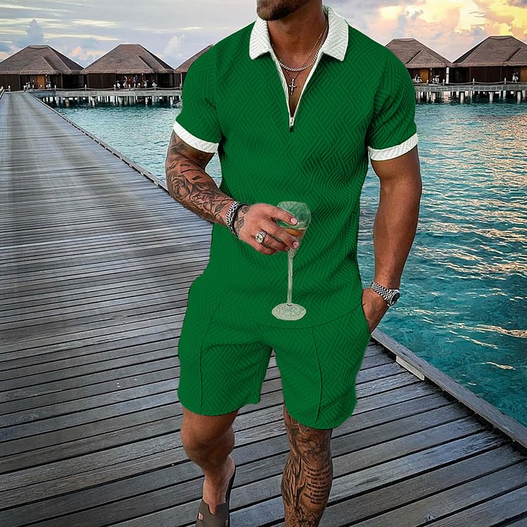 BrosWear Fashion Casual Short Sleeve Polo Shirt Set