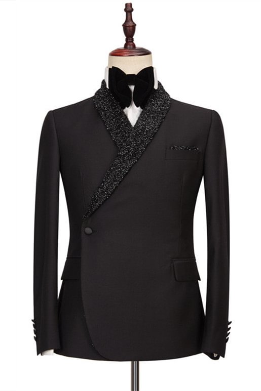 Shawl Lapel Gentle Black One Button Wedding Suits | Ballbellas Ballbellas