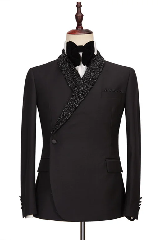 Shawl Lapel Gentle Black One Button Wedding Suits