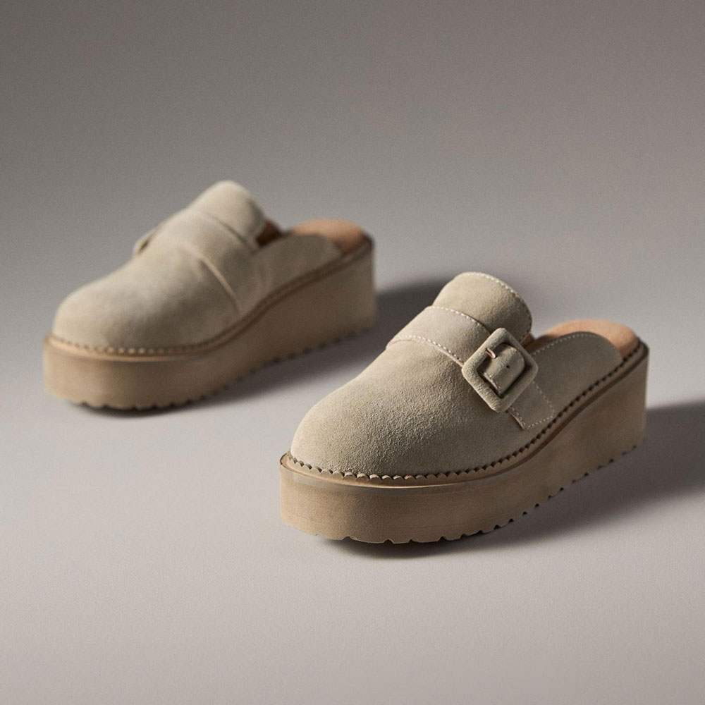 Beige Closed Round Toe Buckled Strap Platform Shoes for Women Nicepairs