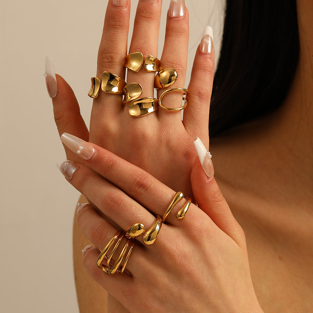 2025 New Trend Water Drop Shaped Geometric Smooth Stainless Steel Open Titanium Steel Ring Ring For Women