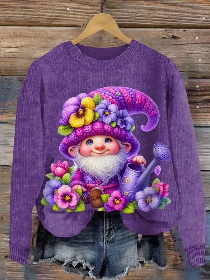 Women's Alzheimer Purple Floral Gnome Sweater