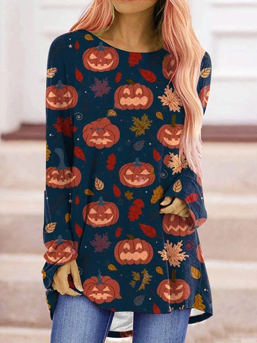 Pumpkin Printed Halloween Long Sleeves T-shirt