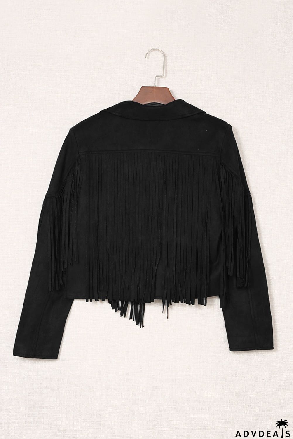 Cropped Fringe Faux Suede Jacket