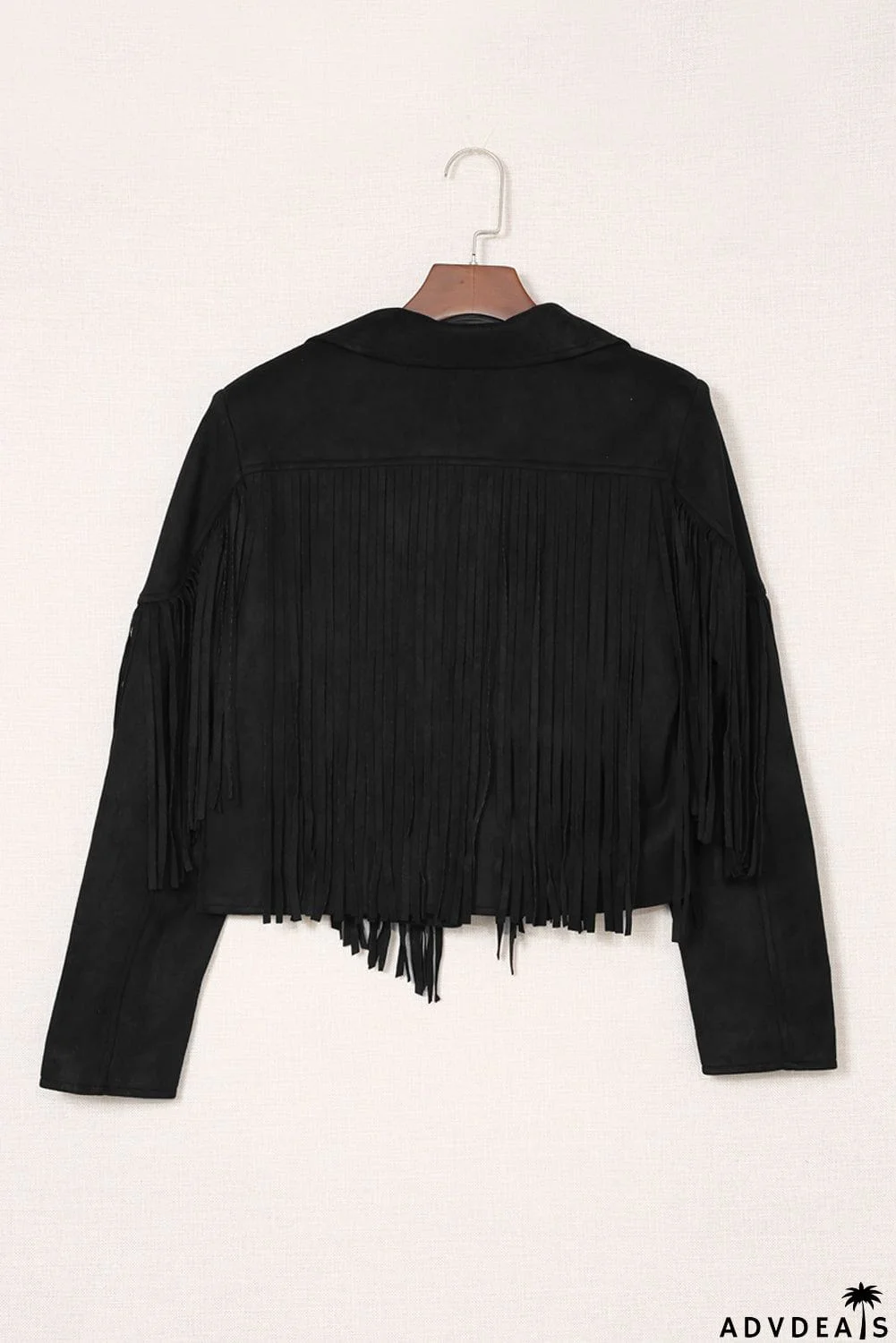 Cropped Fringe Faux Suede Jacket