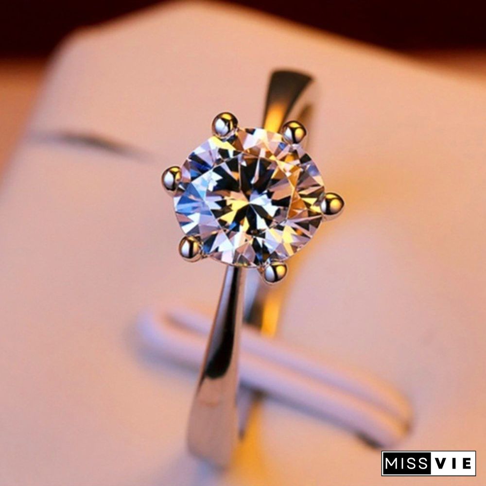 Princess 925 Silver Six Claw Ring Dainty Jewelry Round White AAA CZ Diamond Earrings Ear Studs Wedding Gifts