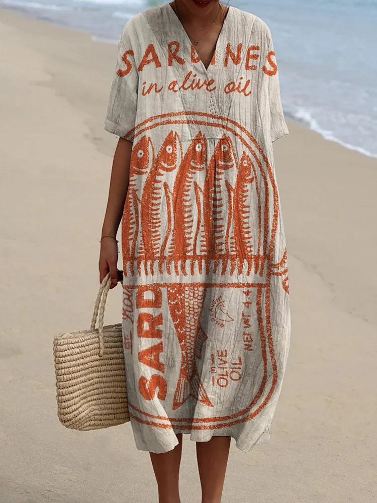 Sardine Can Decorative Pattern Flowy Dress