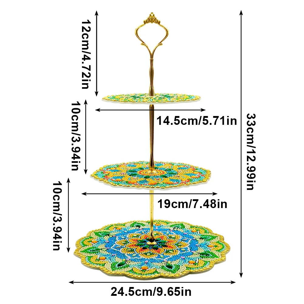 DIY 3-Tiered Mandala Acrylic Diamond Painting Serving Tray for Coffee Table Serving Serving Food