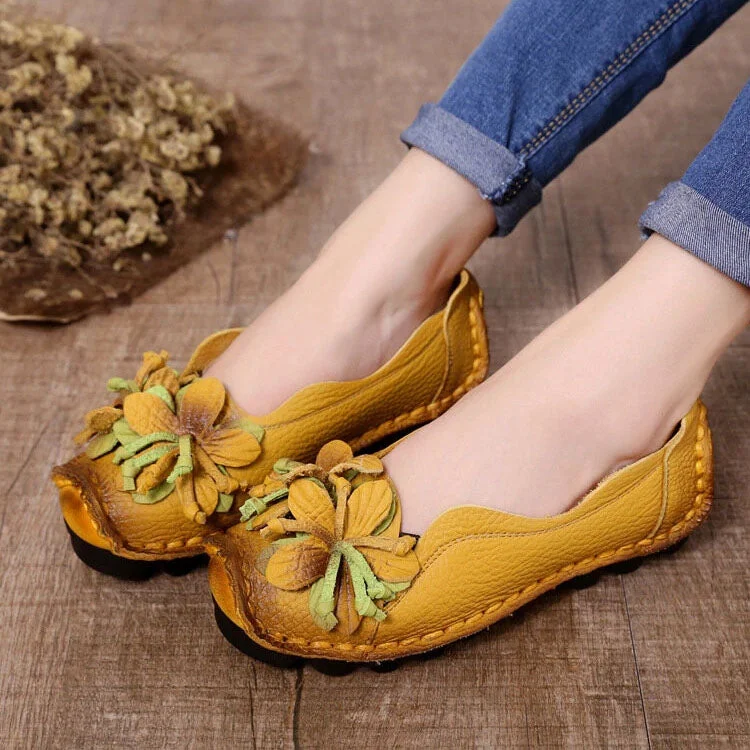 Genuine Leather Handmade Flower Loafers shopify Stunahome.com