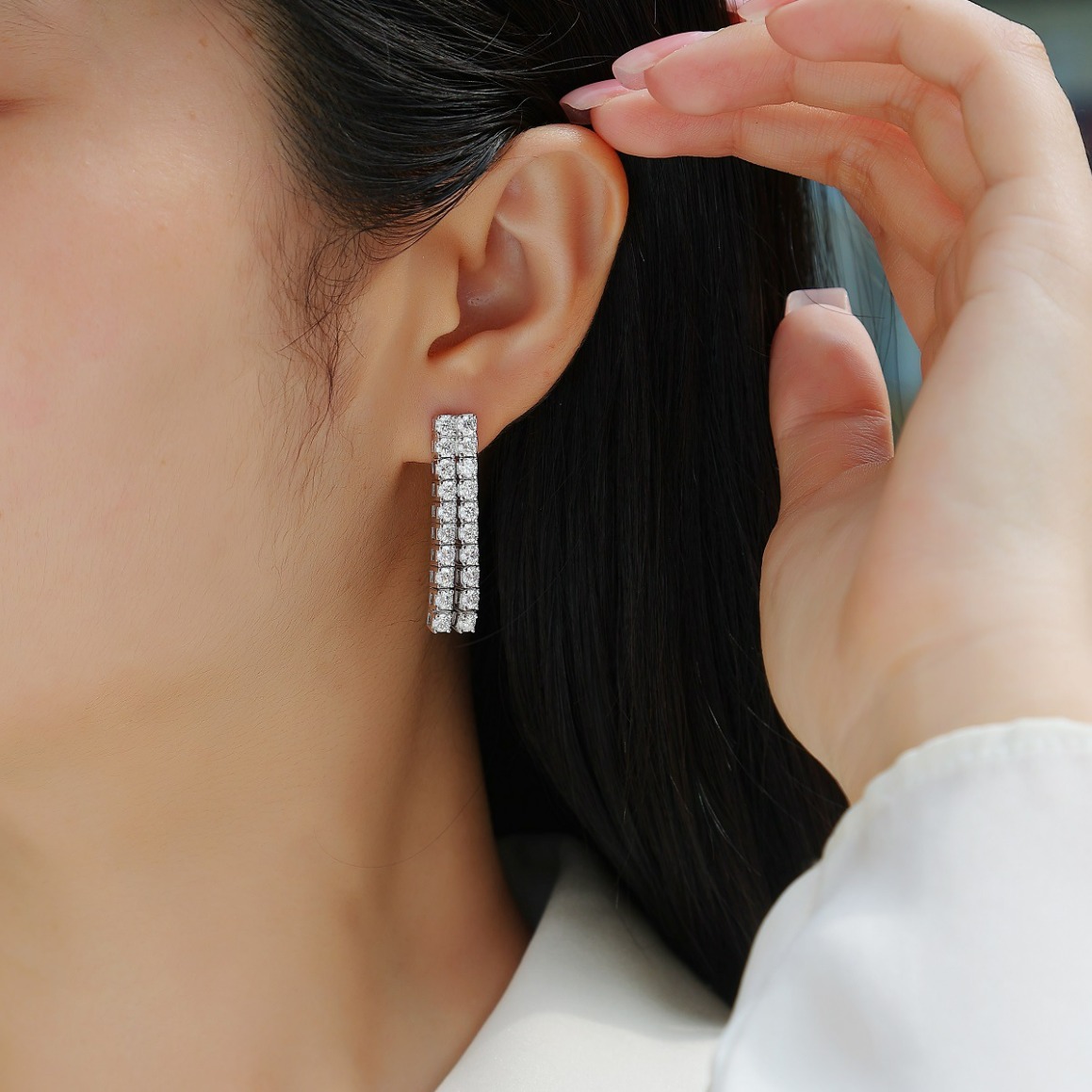 3MM Full Moissanite Diamond Women's Earrings Loop 925 Sterling Silver Fine Jewelry Earring 