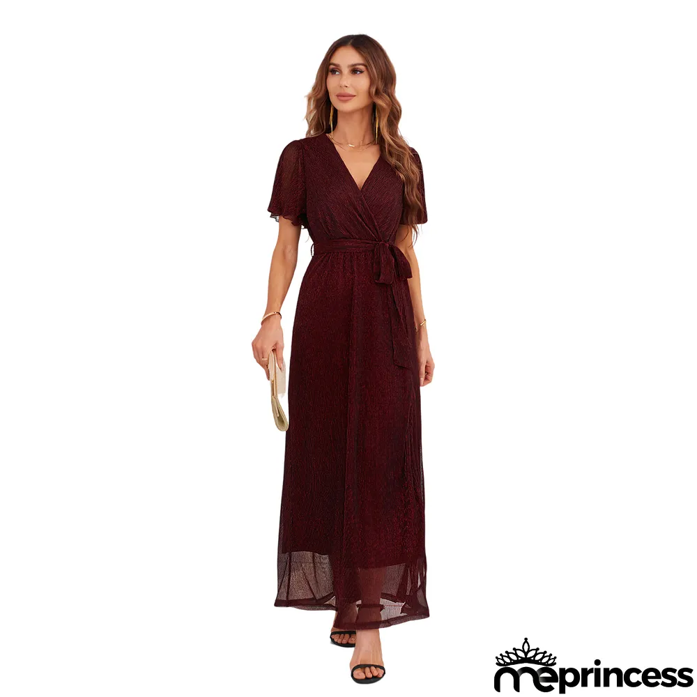 Women's Elegant V Neck Solid Color Dress