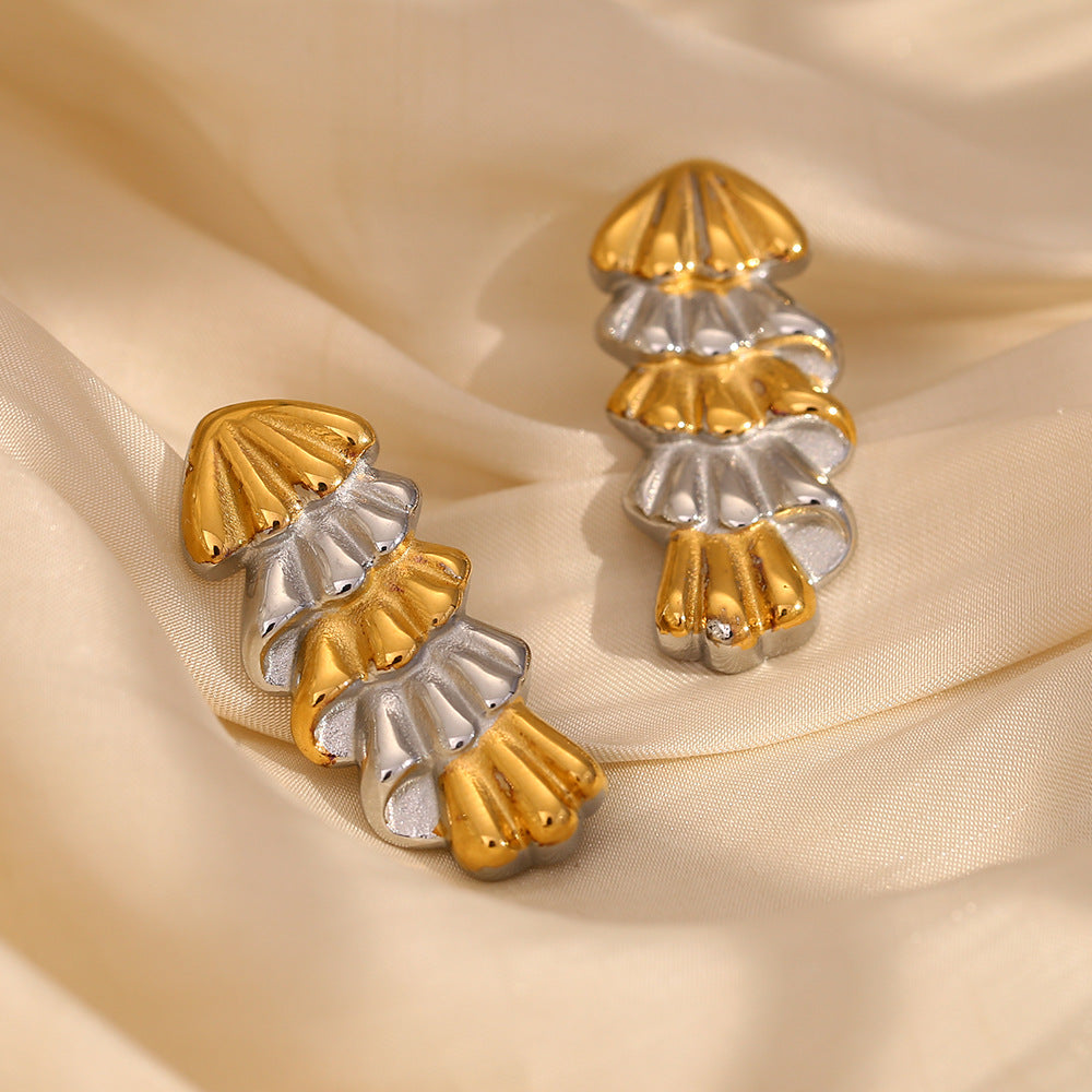 Fashionable French Style Earrings Stainless Steel 18K Gold Plated Christmas Tree Shape Two-Color Earrings