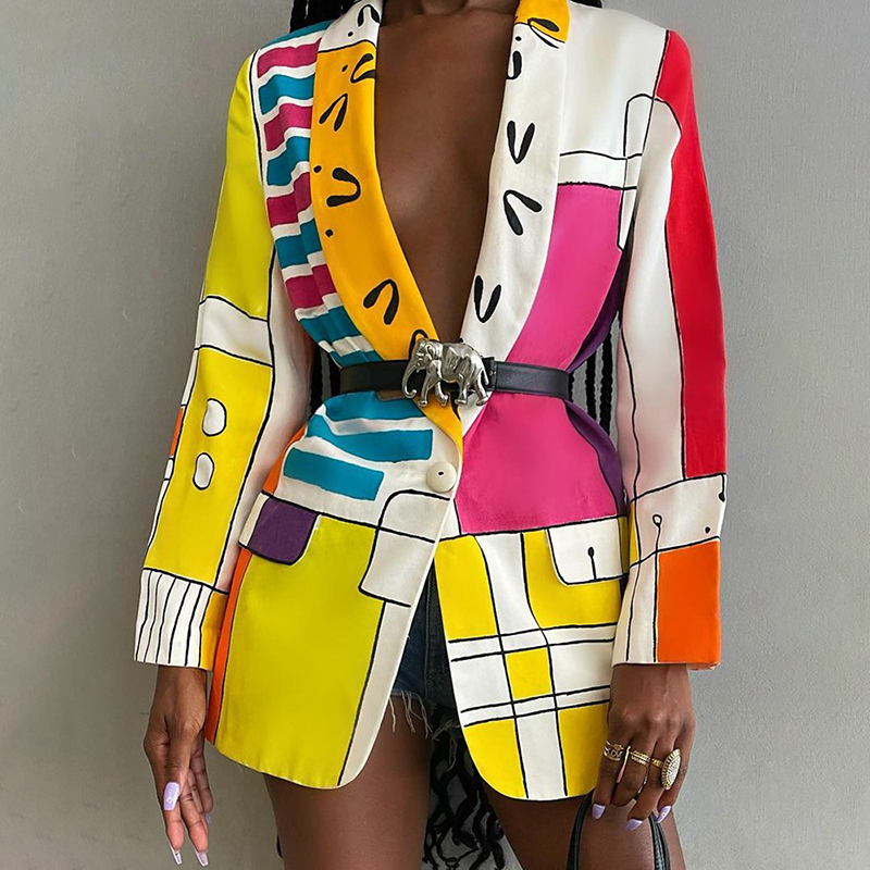 Color contrast Geometric print jacket wearshes