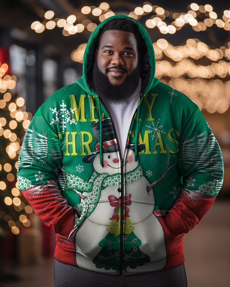 Men's Plus Size Crazy Santa Snowman Zip Hoodie